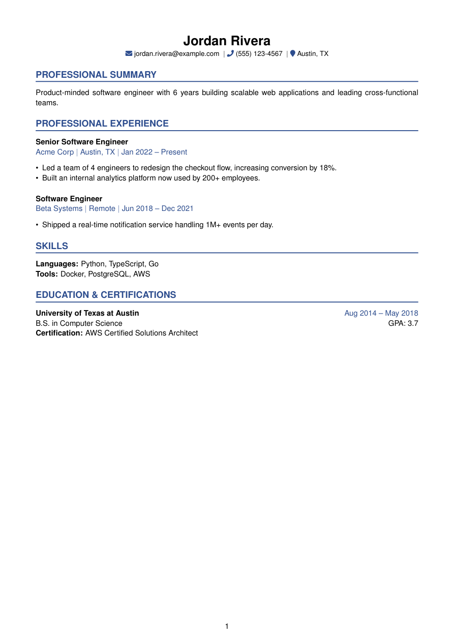 Accent LaTeX resume template preview